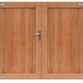 Hardhouten dubbele toegangspoort, verticaal, 300 x 180 cm. Incl. beslag.