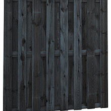Naaldhout geschaafd plankenscherm 18-planks 15 mm, 180 x 180 cm, recht, geïmpregneerd en zwart gedompeld.